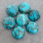 AAA+ QUALITY NATURAL BLUE COPPER TURQUOISE ROUND SHAPE CABOCHON FLAT BACK CALIBRATED GEMSTONES, ALL SIZES AVAILABLE