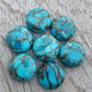 AAA+ QUALITY NATURAL BLUE COPPER TURQUOISE ROUND SHAPE CABOCHON FLAT BACK CALIBRATED GEMSTONES, ALL SIZES AVAILABLE