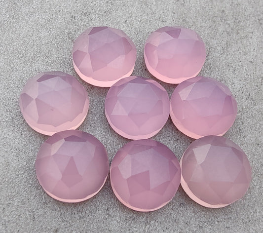AAA+ QUALITY NATURAL ROSE QUARTZ ROUND SHAPE CHECKER CUT FLAT BACK CALIBRATED GEMSTONES, ALL SIZES AVAILABLE