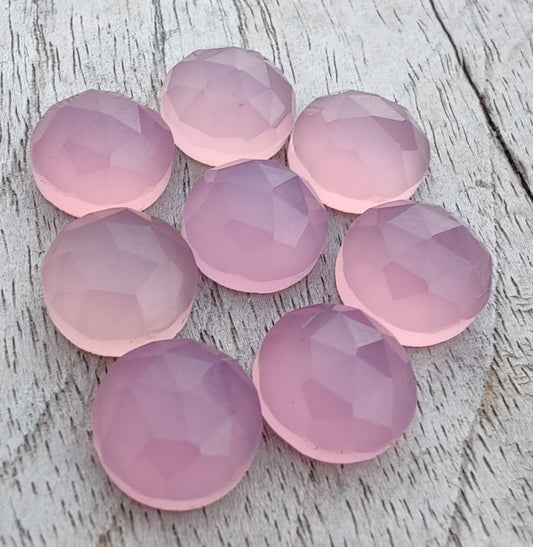 AAA+ QUALITY NATURAL ROSE QUARTZ ROUND SHAPE CHECKER CUT FLAT BACK CALIBRATED GEMSTONES, ALL SIZES AVAILABLE