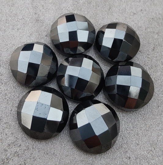 AAA+ QUALITY NATURAL HEMATITE ROUND SHAPE CHECKER CUT FLAT BACK CALIBRATED GEMSTONES, ALL SIZES AVAILABLE