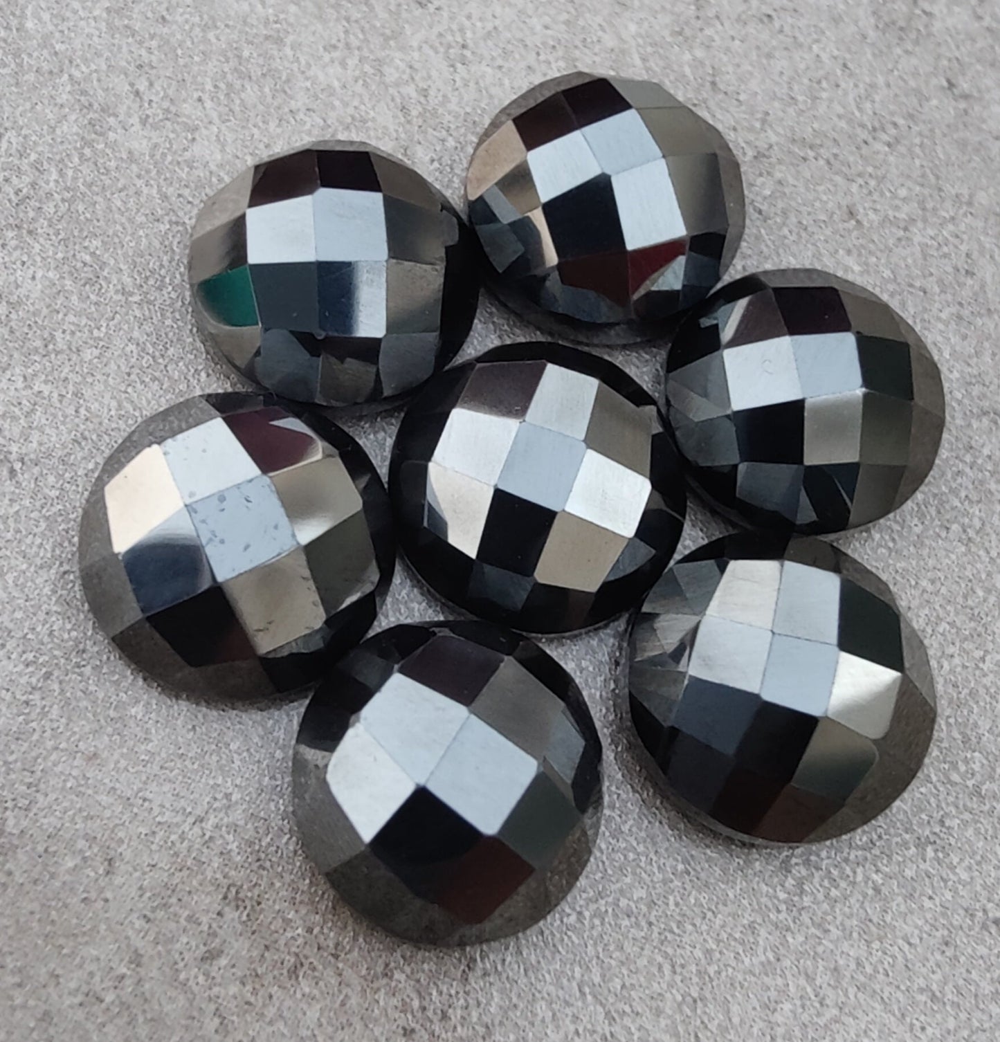 AAA+ QUALITY NATURAL HEMATITE ROUND SHAPE CHECKER CUT FLAT BACK CALIBRATED GEMSTONES, ALL SIZES AVAILABLE