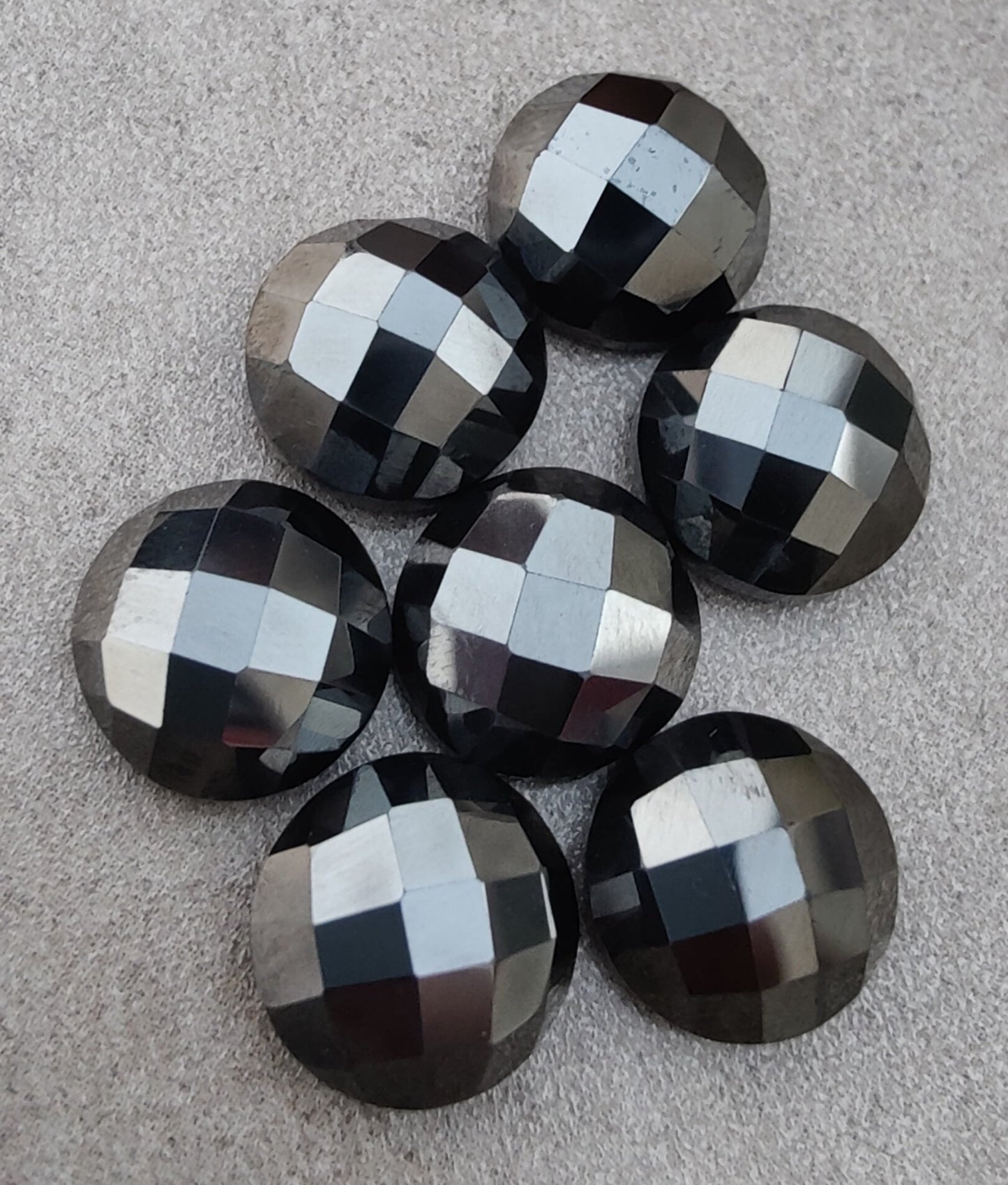 AAA+ QUALITY NATURAL HEMATITE ROUND SHAPE CHECKER CUT FLAT BACK CALIBRATED GEMSTONES, ALL SIZES AVAILABLE