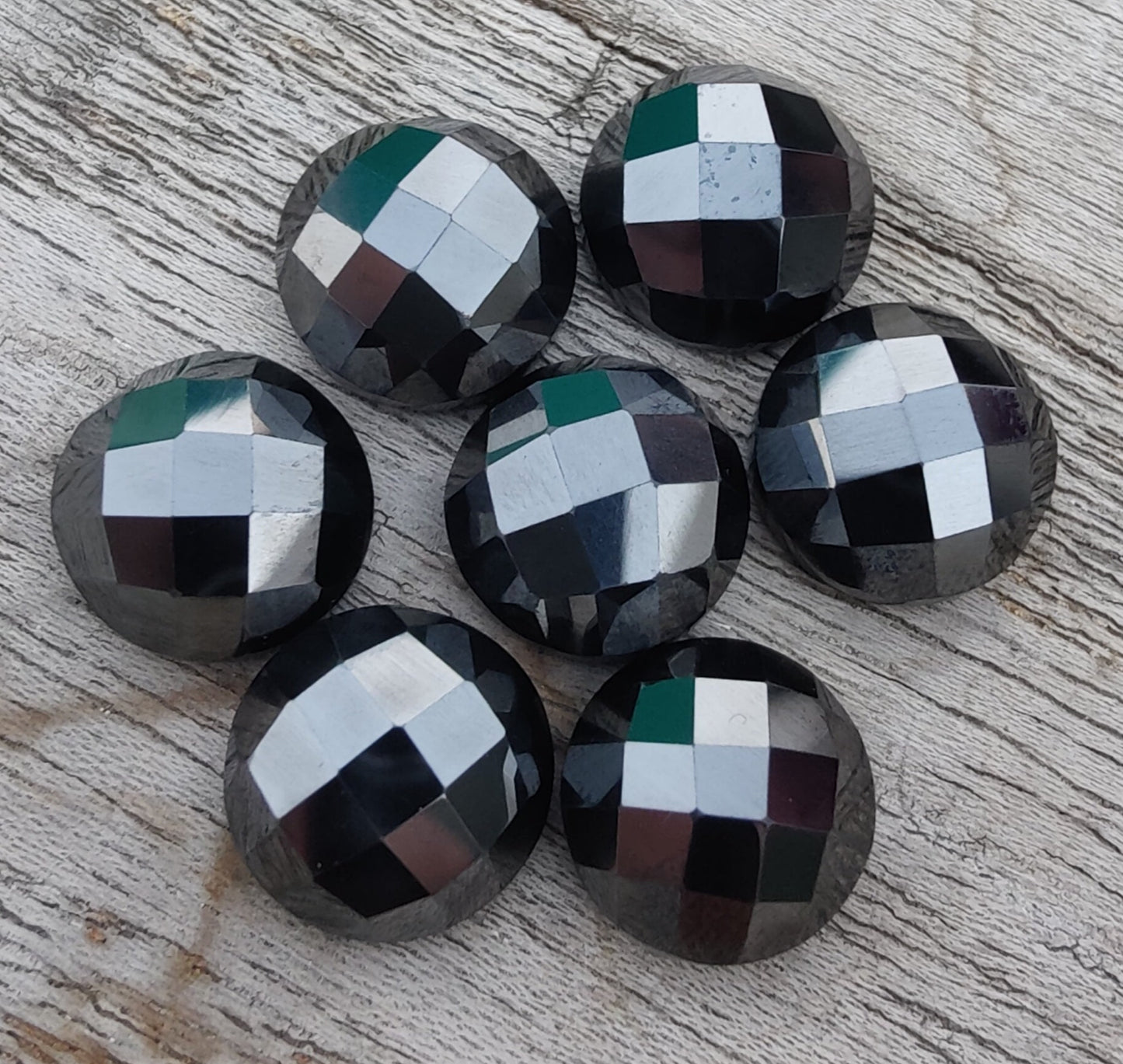 AAA+ QUALITY NATURAL HEMATITE ROUND SHAPE CHECKER CUT FLAT BACK CALIBRATED GEMSTONES, ALL SIZES AVAILABLE