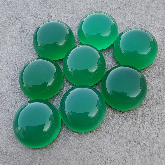 AAA+ QUALITY NATURAL GREEN ONYX ROUND SHAPE CABOCHON FLAT BACK CALIBRATED ROUND SHAPE GEMSTONES, ALL SIZES AVAILABLE