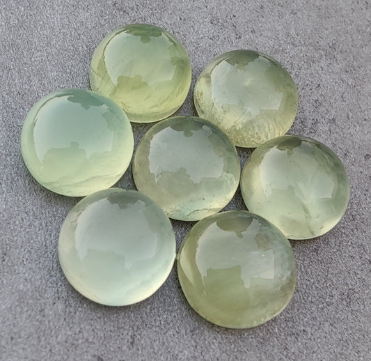 AAA+ QUALITY NATURAL PREHNITE ROUND SHAPE CABOCHON FLAT BACK CALIBRATED ROUND SHAPE GEMSTONES, ALL SIZES AVAILABLE