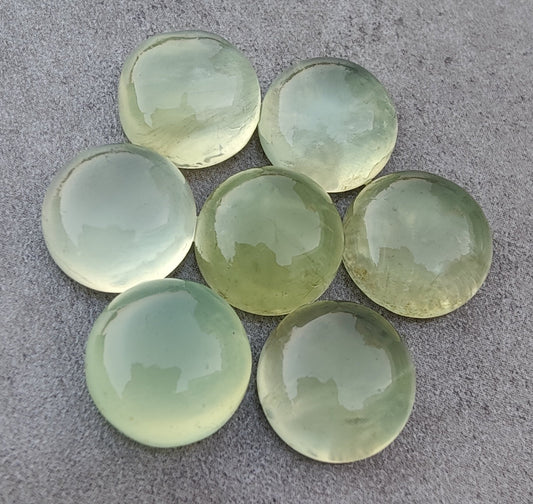 AAA+ QUALITY NATURAL PREHNITE ROUND SHAPE CABOCHON FLAT BACK CALIBRATED ROUND SHAPE GEMSTONES, ALL SIZES AVAILABLE