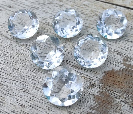 AAA+ QUALITY NATURAL CRYSTAL QUARTZ ROUND SHAPE FACETED CUT FLAT BACK CALIBRATED ROUND SHAPE GEMSTONES, ALL SIZES AVAILABLE