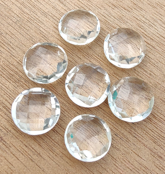 AAA+ QUALITY NATURAL CRYSTAL QUARTZ ROUND SHAPE BRIOLETTE CUT FLAT BACK CALIBRATED ROUND SHAPE GEMSTONES, ALL SIZES AVAILABLE