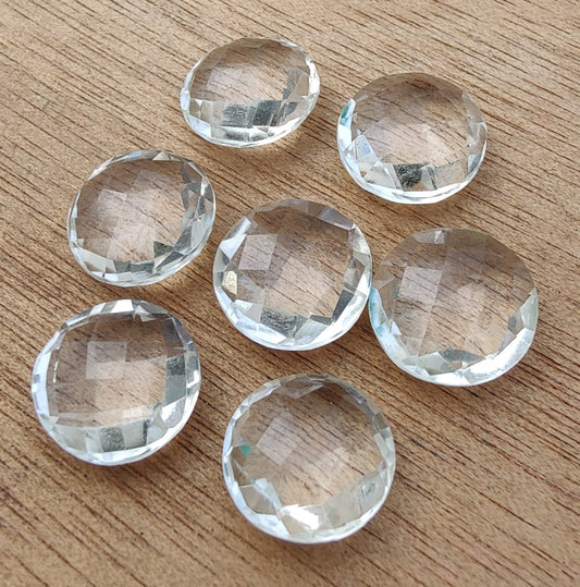 AAA+ QUALITY NATURAL CRYSTAL QUARTZ ROUND SHAPE BRIOLETTE CUT FLAT BACK CALIBRATED ROUND SHAPE GEMSTONES, ALL SIZES AVAILABLE