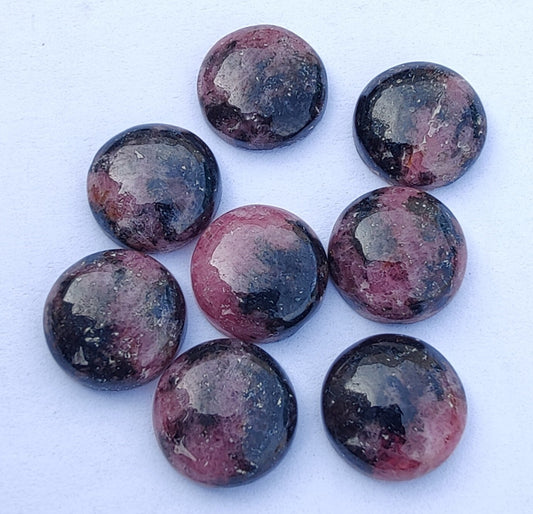AAA+ QUALITY NATURAL RHODONITE ROUND SHAPE CABOCHON FLAT BACK CALIBRATED ROUND SHAPE GEMSTONES, ALL SIZES AVAILABLE