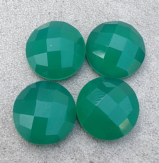 AAA+ QUALITY NATURAL GREEN ONYX ROUND SHAPE CHECKER CUT FLAT BACK CALIBRATED GEMSTONES, ALL SIZES AVAILABLE