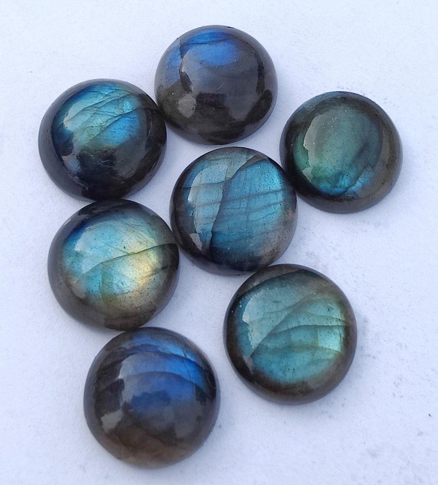 AAA+ QUALITY NATURAL LABRADORITE ROUND SHAPE CABOCHON FLAT BACK CALIBRATED GEMSTONES, ALL SIZES AVAILABLE