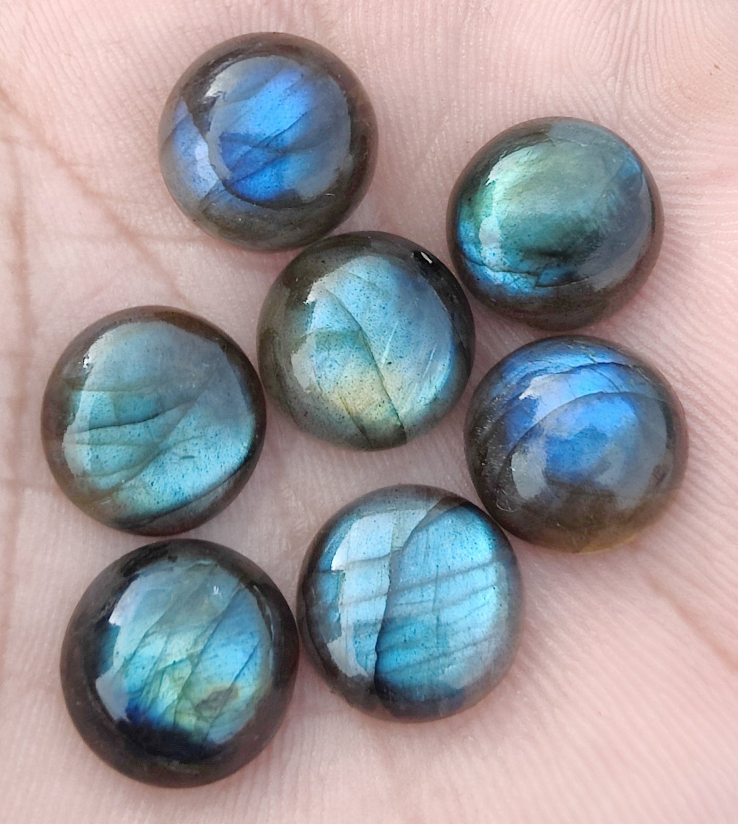 AAA+ QUALITY NATURAL LABRADORITE ROUND SHAPE CABOCHON FLAT BACK CALIBRATED GEMSTONES, ALL SIZES AVAILABLE