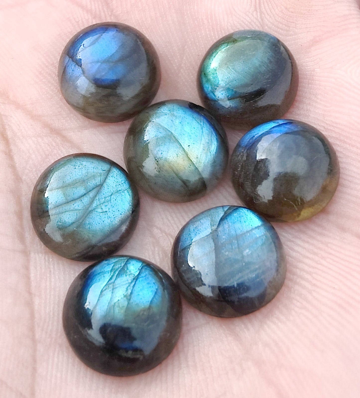 AAA+ QUALITY NATURAL LABRADORITE ROUND SHAPE CABOCHON FLAT BACK CALIBRATED GEMSTONES, ALL SIZES AVAILABLE