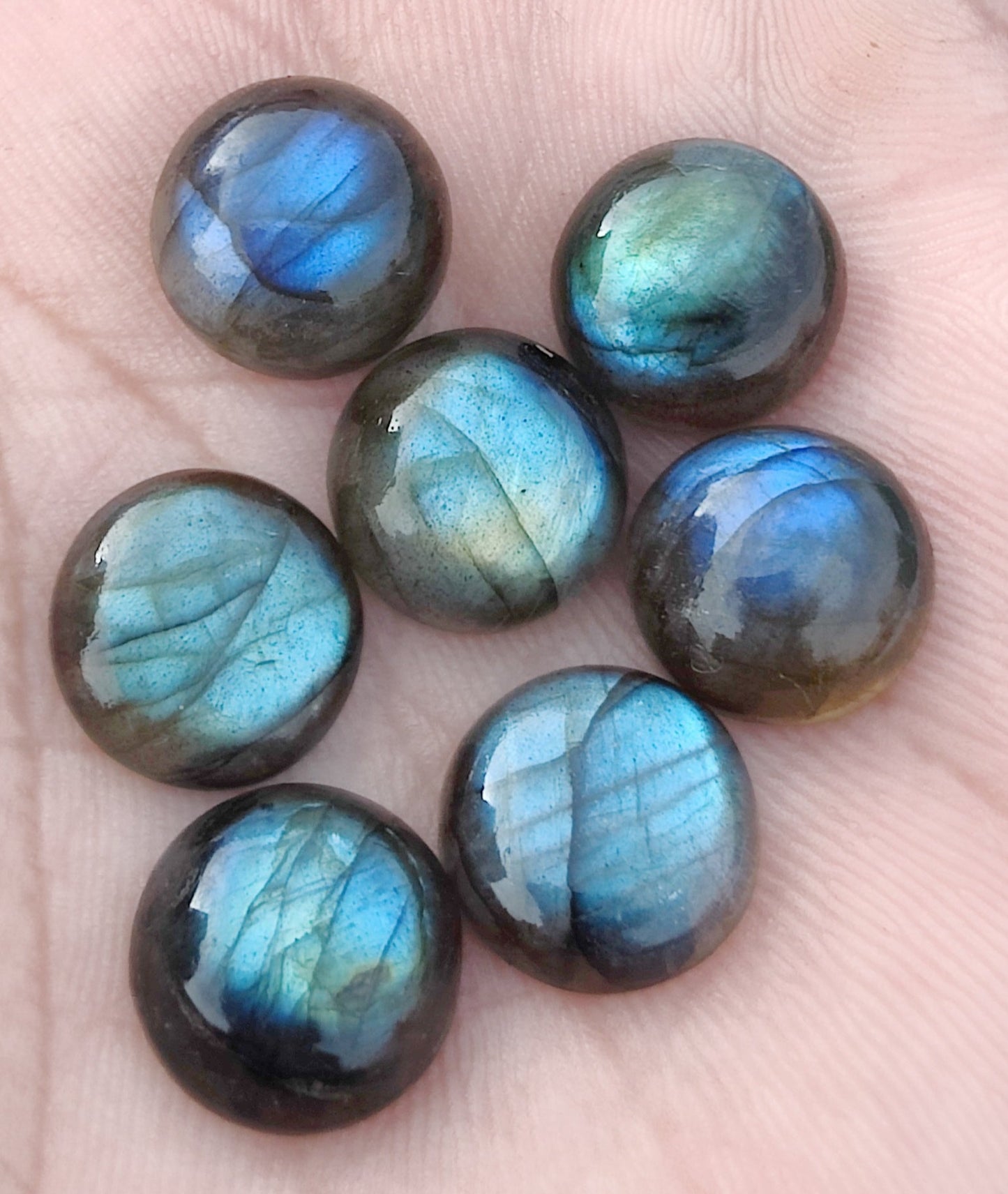 AAA+ QUALITY NATURAL LABRADORITE ROUND SHAPE CABOCHON FLAT BACK CALIBRATED GEMSTONES, ALL SIZES AVAILABLE