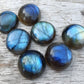AAA+ QUALITY NATURAL LABRADORITE ROUND SHAPE CABOCHON FLAT BACK CALIBRATED GEMSTONES, ALL SIZES AVAILABLE