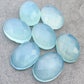 NATURAL BLUE CHALCEDONY CHECKER CUT OVAL SHAPE FLAT BACK CALIBRATED GEMSTONES, ALL SIZES AVAILABLE