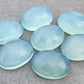 NATURAL BLUE CHALCEDONY CHECKER CUT OVAL SHAPE FLAT BACK CALIBRATED GEMSTONES, ALL SIZES AVAILABLE