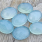 NATURAL BLUE CHALCEDONY CHECKER CUT OVAL SHAPE FLAT BACK CALIBRATED GEMSTONES, ALL SIZES AVAILABLE