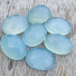 NATURAL BLUE CHALCEDONY CHECKER CUT OVAL SHAPE FLAT BACK CALIBRATED GEMSTONES, ALL SIZES AVAILABLE
