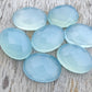 NATURAL BLUE CHALCEDONY CHECKER CUT OVAL SHAPE FLAT BACK CALIBRATED GEMSTONES, ALL SIZES AVAILABLE