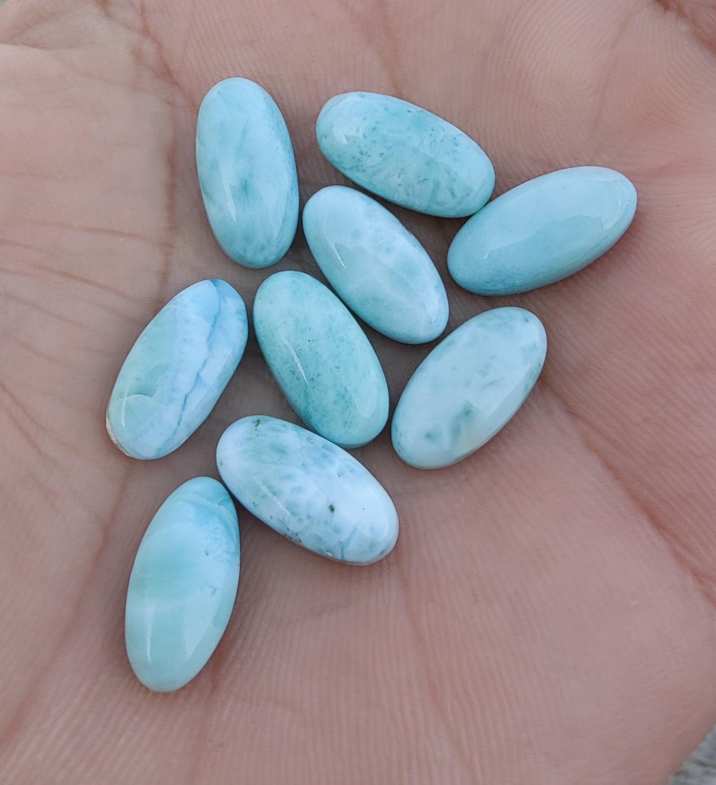 AAA+ QUALITY NATURAL LARIMAR BIG OVAL SHAPE CABOCHON FLAT BACK CALIBRATED BEDA SHAPE GEMSTONES, ALL SIZES AVAILABLE
