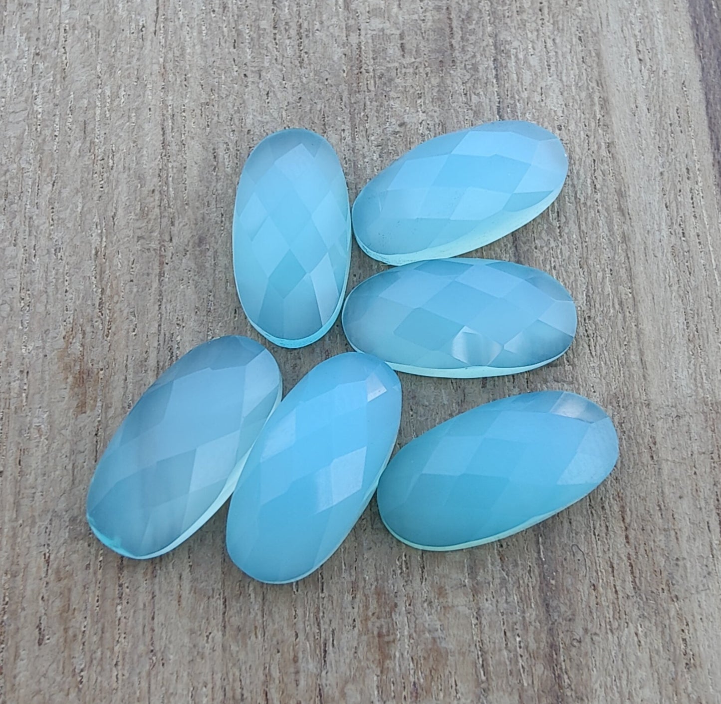 NATURAL BLUE CHALCEDONY BIG OVAL SHAPE CHECKER CUT FLAT BACK CALIBRATED BEDA SHAPE GEMSTONES, ALL SIZES AVAILABLE