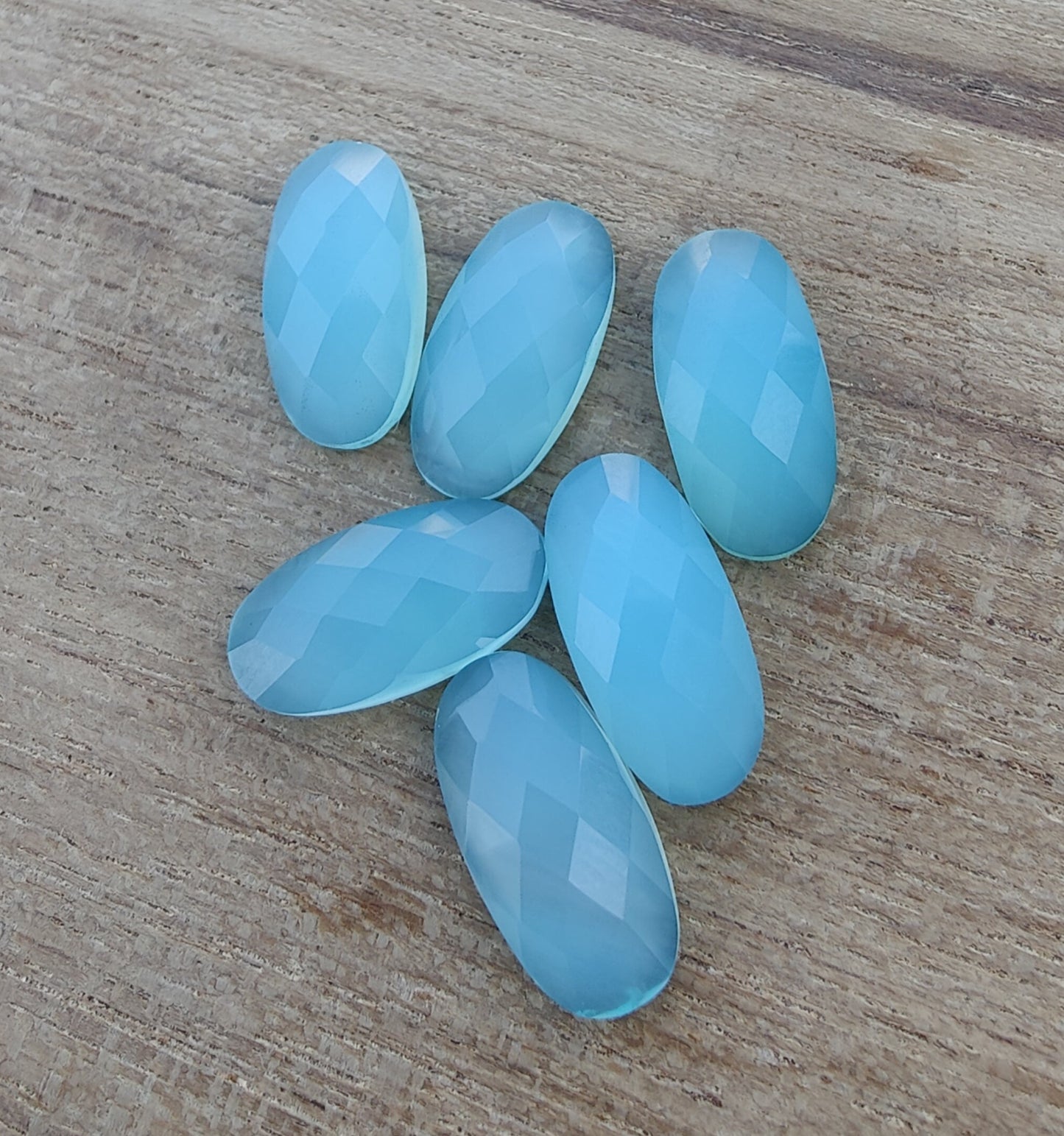 NATURAL BLUE CHALCEDONY BIG OVAL SHAPE CHECKER CUT FLAT BACK CALIBRATED BEDA SHAPE GEMSTONES, ALL SIZES AVAILABLE