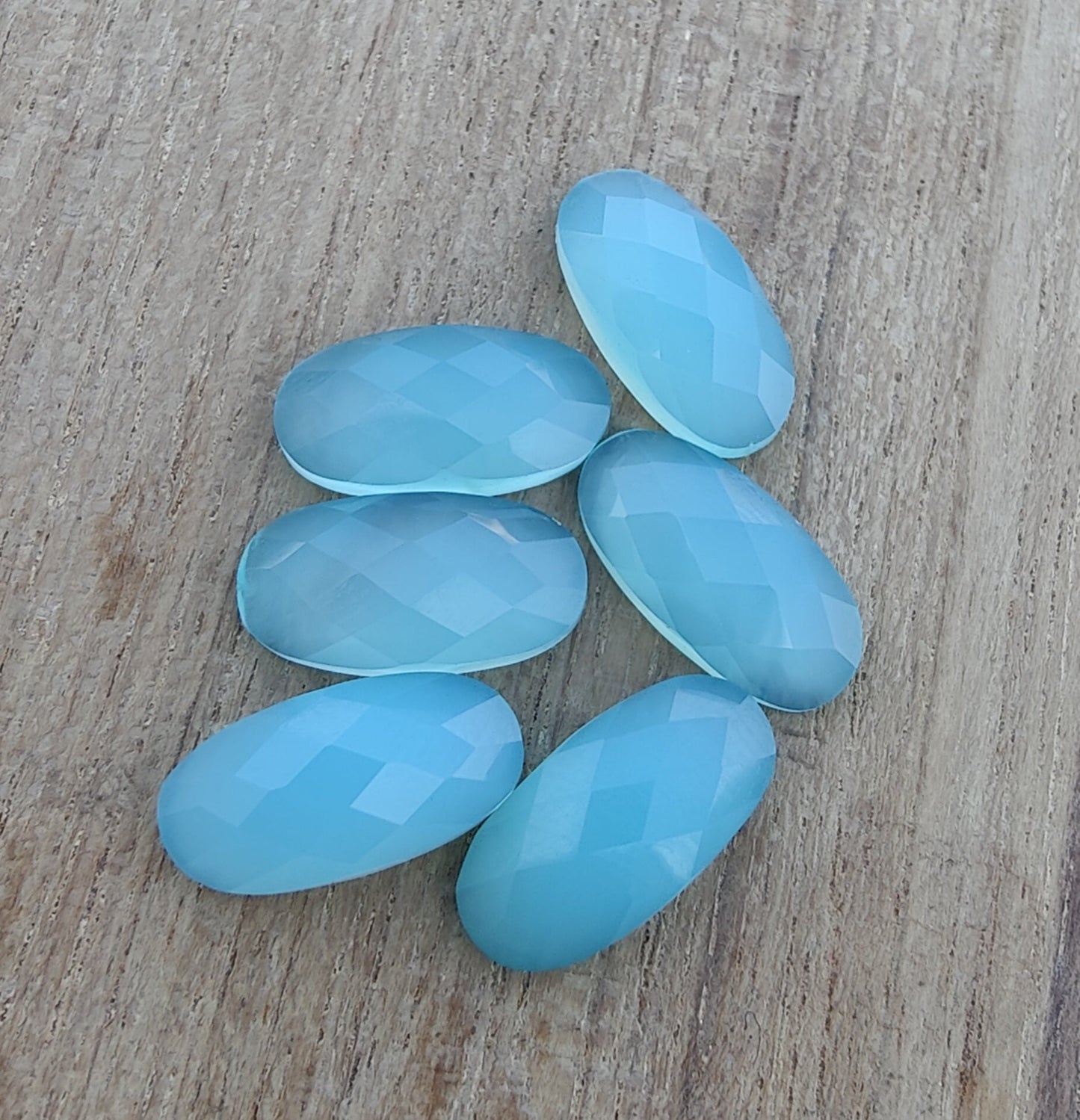 NATURAL BLUE CHALCEDONY BIG OVAL SHAPE CHECKER CUT FLAT BACK CALIBRATED BEDA SHAPE GEMSTONES, ALL SIZES AVAILABLE