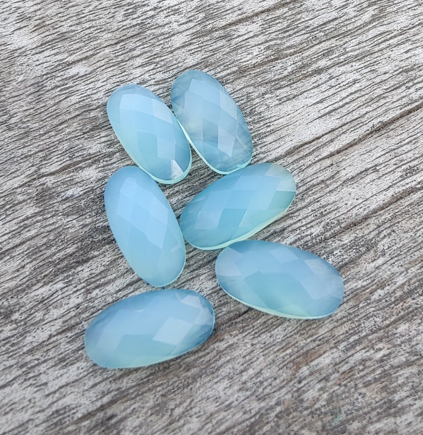 NATURAL BLUE CHALCEDONY BIG OVAL SHAPE CHECKER CUT FLAT BACK CALIBRATED BEDA SHAPE GEMSTONES, ALL SIZES AVAILABLE