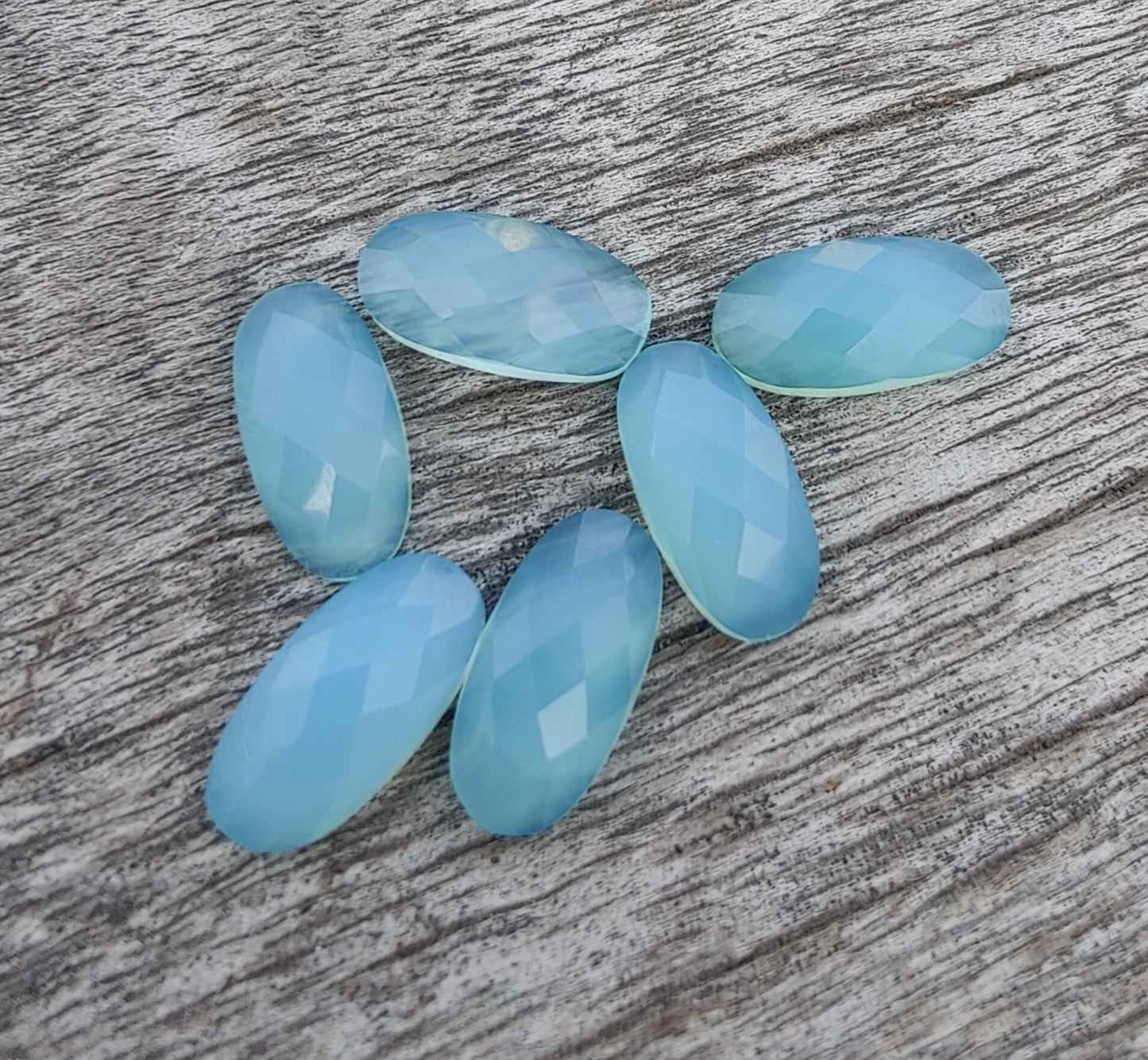 NATURAL BLUE CHALCEDONY BIG OVAL SHAPE CHECKER CUT FLAT BACK CALIBRATED BEDA SHAPE GEMSTONES, ALL SIZES AVAILABLE