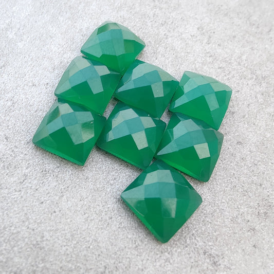 AAA+ QUALITY NATURAL GREEN ONYX SQUARE SHAPE CHECKER CUT FLAT BACK CALIBRATED GEMSTONES, ALL SIZES AVAILABLE