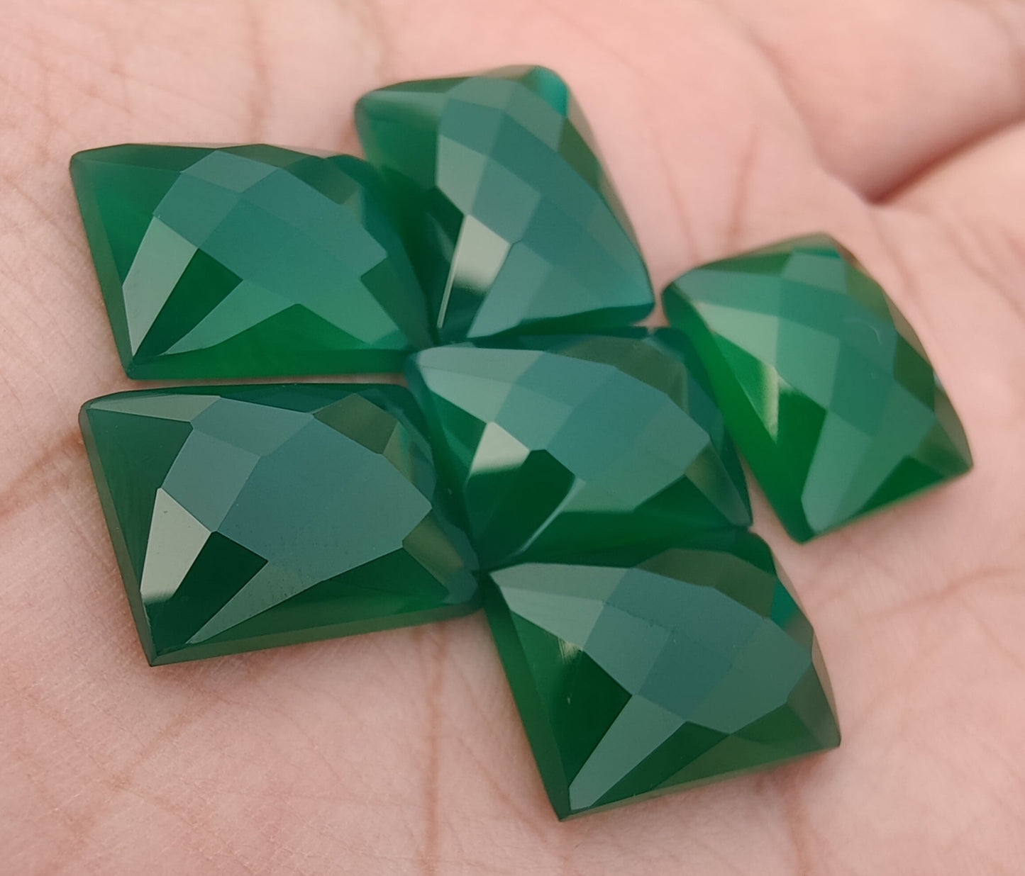 AAA+ QUALITY NATURAL GREEN ONYX RECTANGLE SHAPE CHECKER CUT FLAT BACK CALIBRATED GEMSTONES, ALL SIZES AVAILABLE