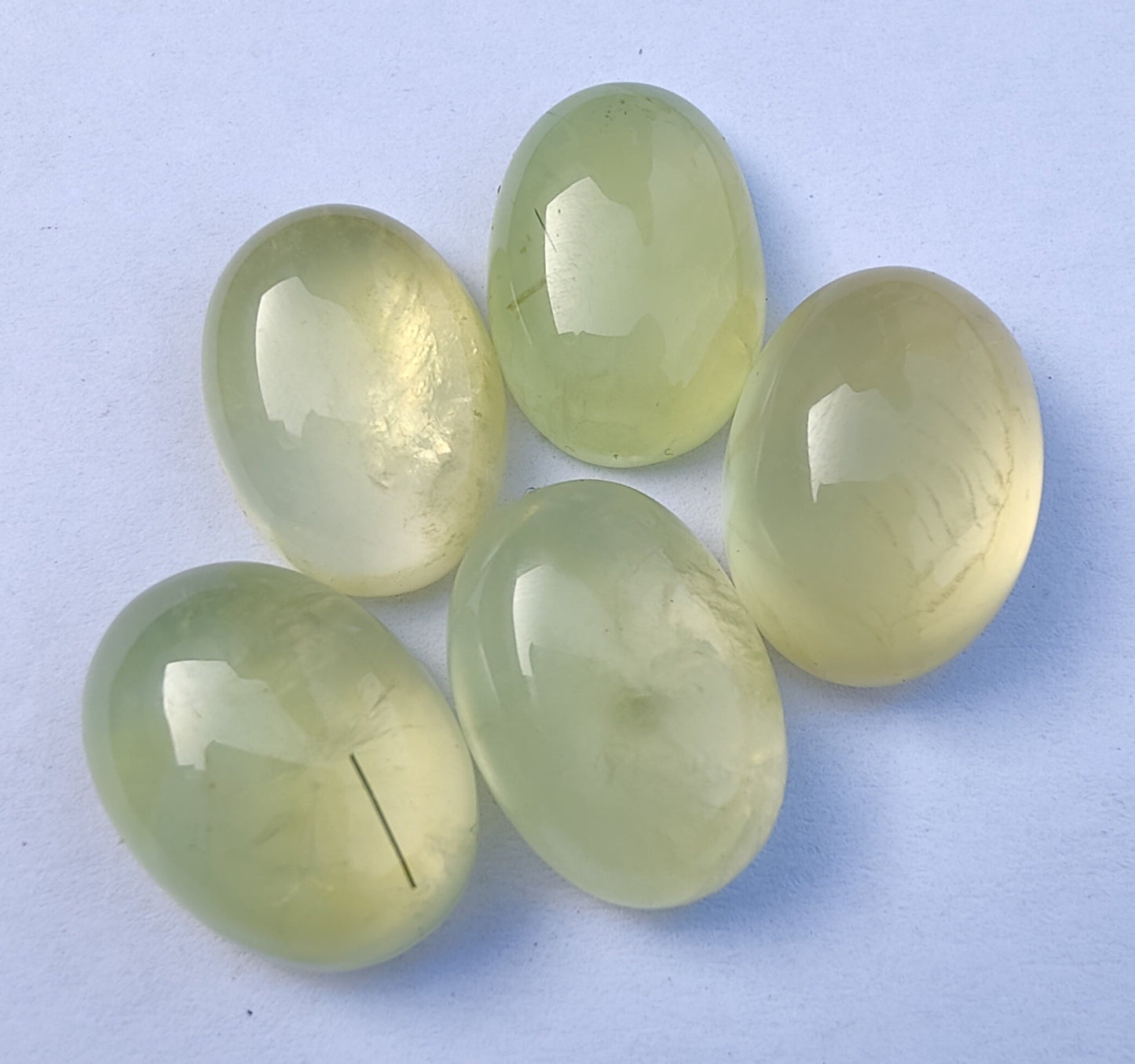 TOP QUALITY NATURAL YELLOW PREHNITE OVAL SHAPE CABOCHON FLAT BACK CALIBRATED LOOSE GEMSTONES, ALL SIZES AVAILABLE