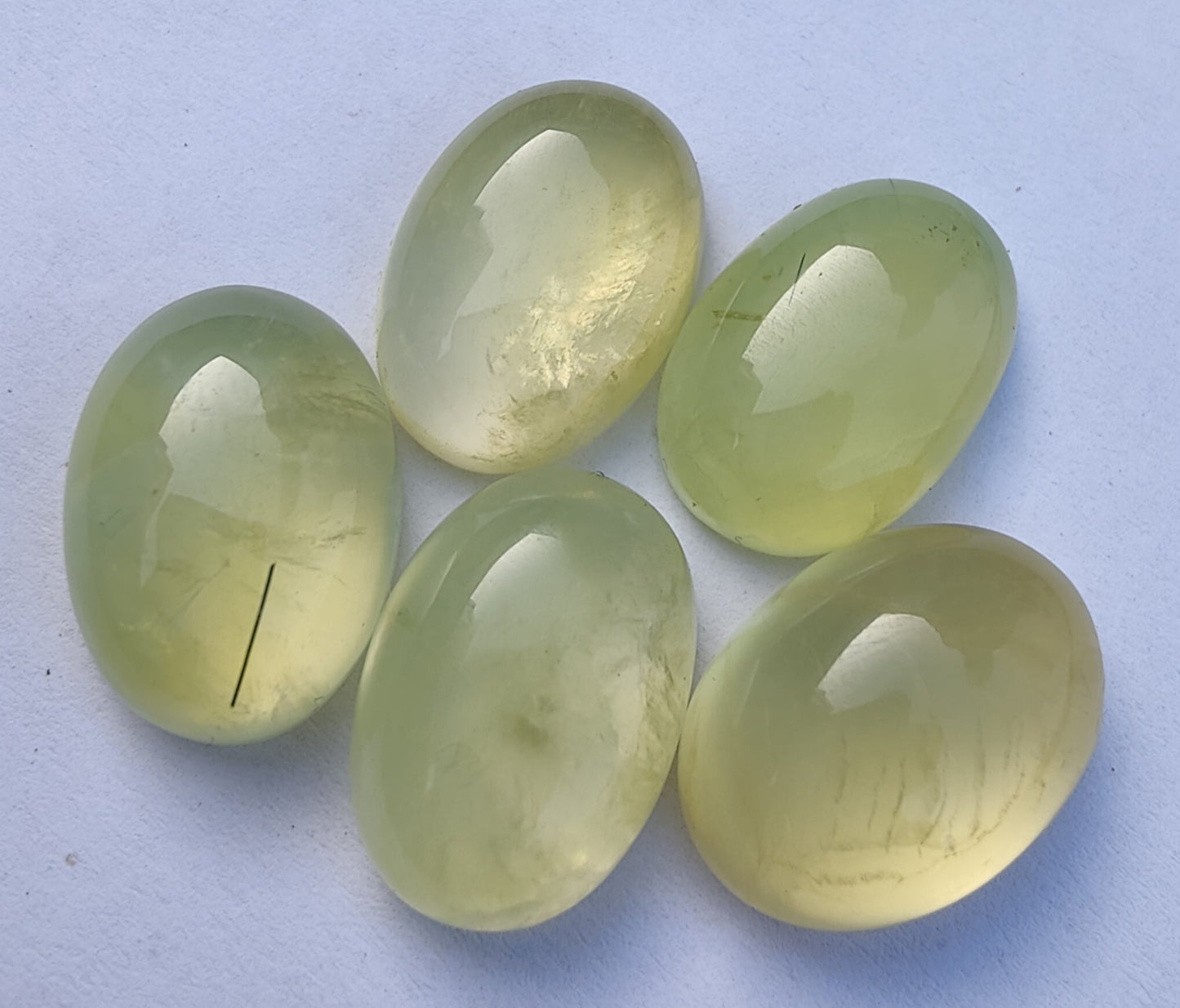 TOP QUALITY NATURAL YELLOW PREHNITE OVAL SHAPE CABOCHON FLAT BACK CALIBRATED LOOSE GEMSTONES, ALL SIZES AVAILABLE