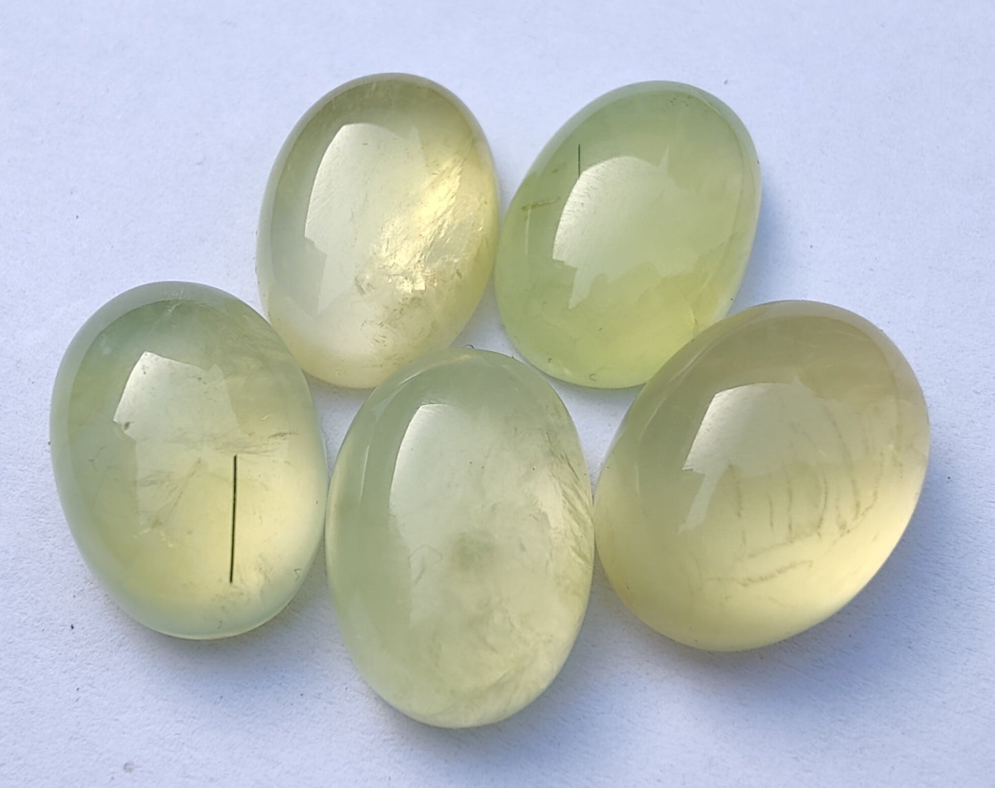 TOP QUALITY NATURAL YELLOW PREHNITE OVAL SHAPE CABOCHON FLAT BACK CALIBRATED LOOSE GEMSTONES, ALL SIZES AVAILABLE