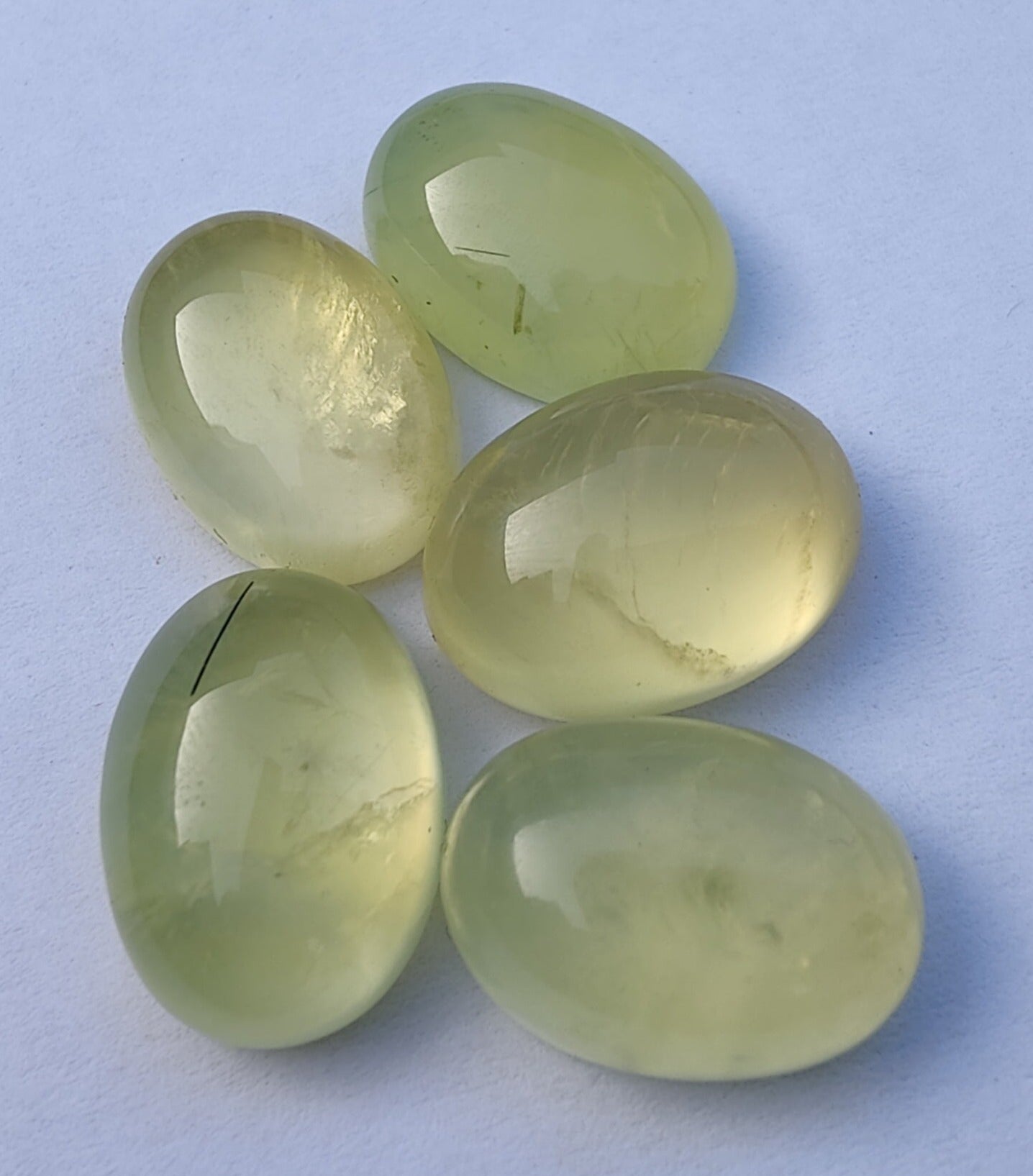 TOP QUALITY NATURAL YELLOW PREHNITE OVAL SHAPE CABOCHON FLAT BACK CALIBRATED LOOSE GEMSTONES, ALL SIZES AVAILABLE