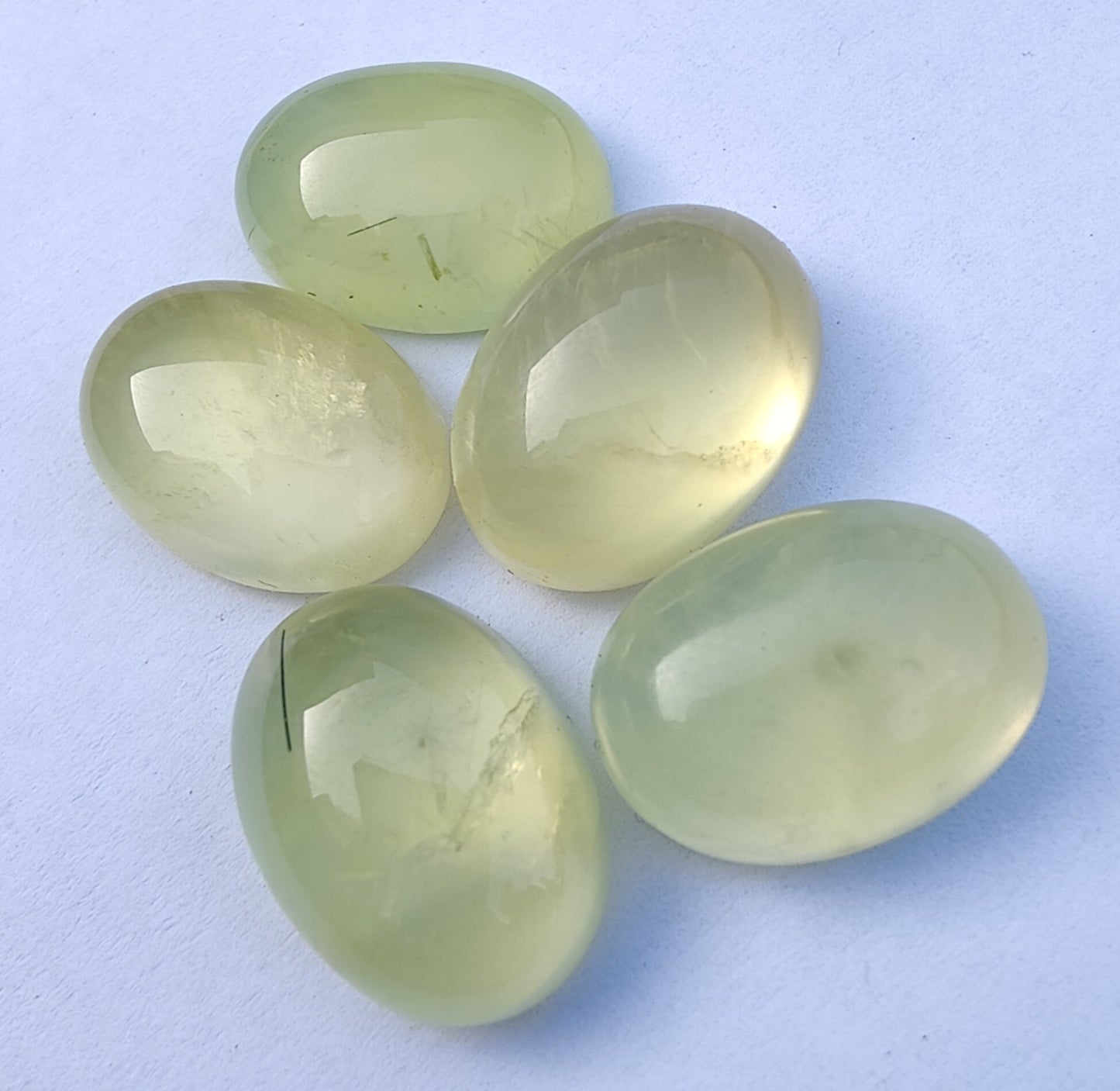 TOP QUALITY NATURAL YELLOW PREHNITE OVAL SHAPE CABOCHON FLAT BACK CALIBRATED LOOSE GEMSTONES, ALL SIZES AVAILABLE
