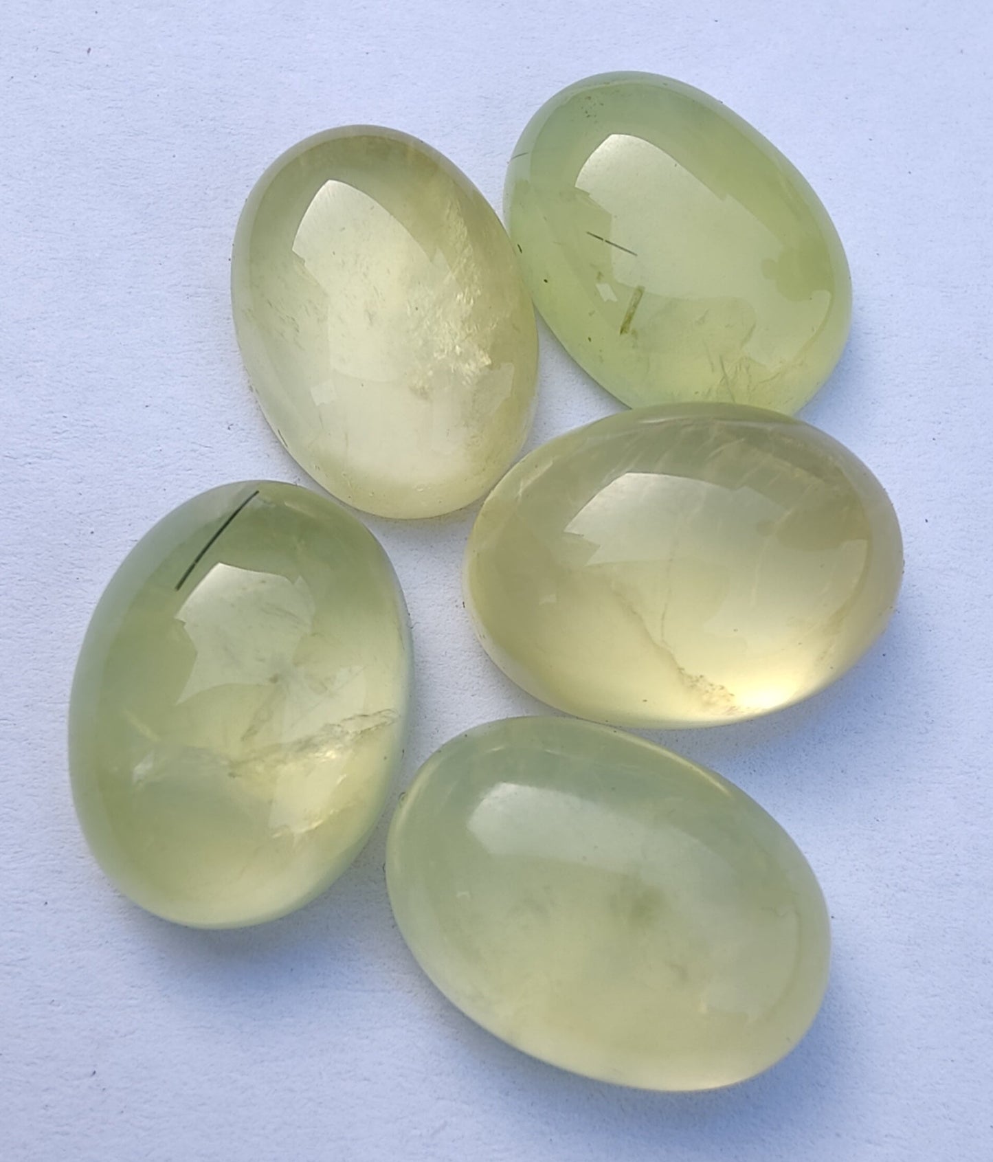 TOP QUALITY NATURAL YELLOW PREHNITE OVAL SHAPE CABOCHON FLAT BACK CALIBRATED LOOSE GEMSTONES, ALL SIZES AVAILABLE