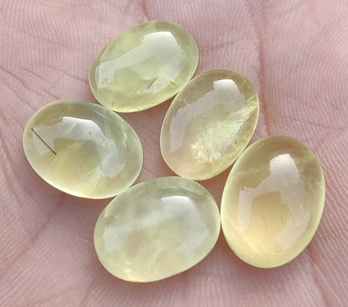 TOP QUALITY NATURAL YELLOW PREHNITE OVAL SHAPE CABOCHON FLAT BACK CALIBRATED LOOSE GEMSTONES, ALL SIZES AVAILABLE