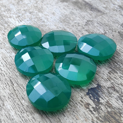 AAA+ QUALITY NATURAL GREEN ONYX ROUND SHAPE CHACKER CUT FLAT BACK CALIBRATED GEMSTONES, ALL SIZES AVAILABLE