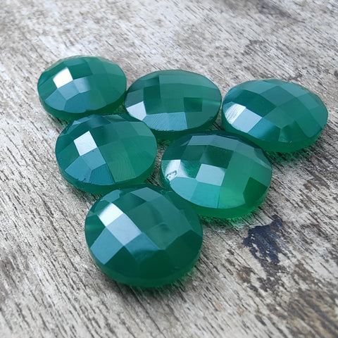 AAA+ QUALITY NATURAL GREEN ONYX ROUND SHAPE CHACKER CUT FLAT BACK CALIBRATED GEMSTONES, ALL SIZES AVAILABLE