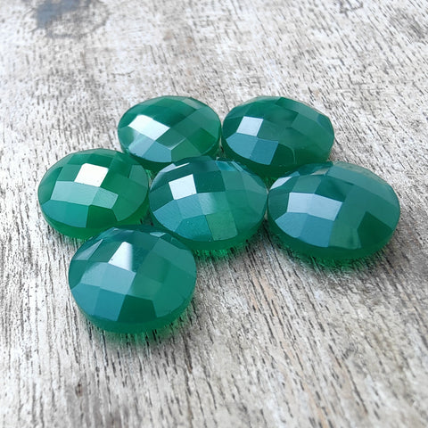 AAA+ QUALITY NATURAL GREEN ONYX ROUND SHAPE CHACKER CUT FLAT BACK CALIBRATED GEMSTONES, ALL SIZES AVAILABLE