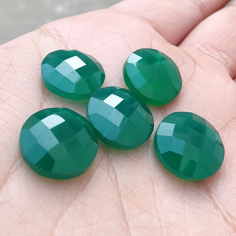 AAA+ QUALITY NATURAL GREEN ONYX ROUND SHAPE CHACKER CUT FLAT BACK CALIBRATED GEMSTONES, ALL SIZES AVAILABLE