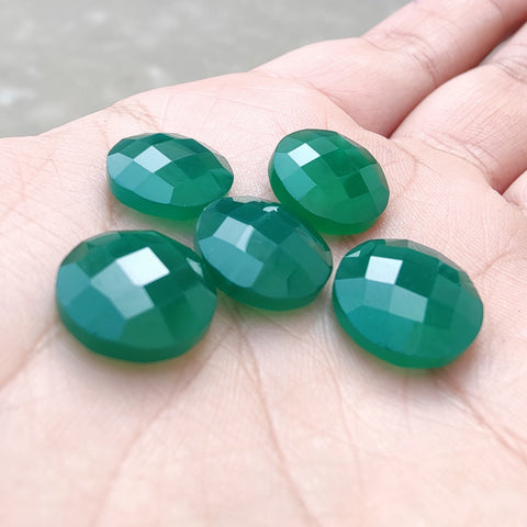 AAA+ QUALITY NATURAL GREEN ONYX ROUND SHAPE CHACKER CUT FLAT BACK CALIBRATED GEMSTONES, ALL SIZES AVAILABLE