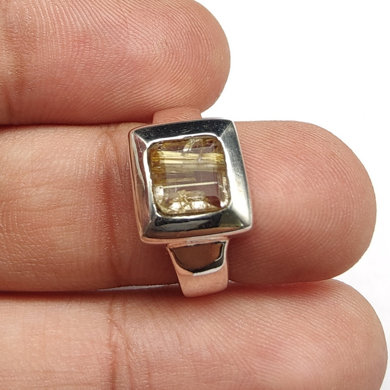 925 SOLID STERLING SILVER NATURAL GOLDEN RUTILE GEMSTONES HANDMADE RING, ALL SIZES AVAILABLE