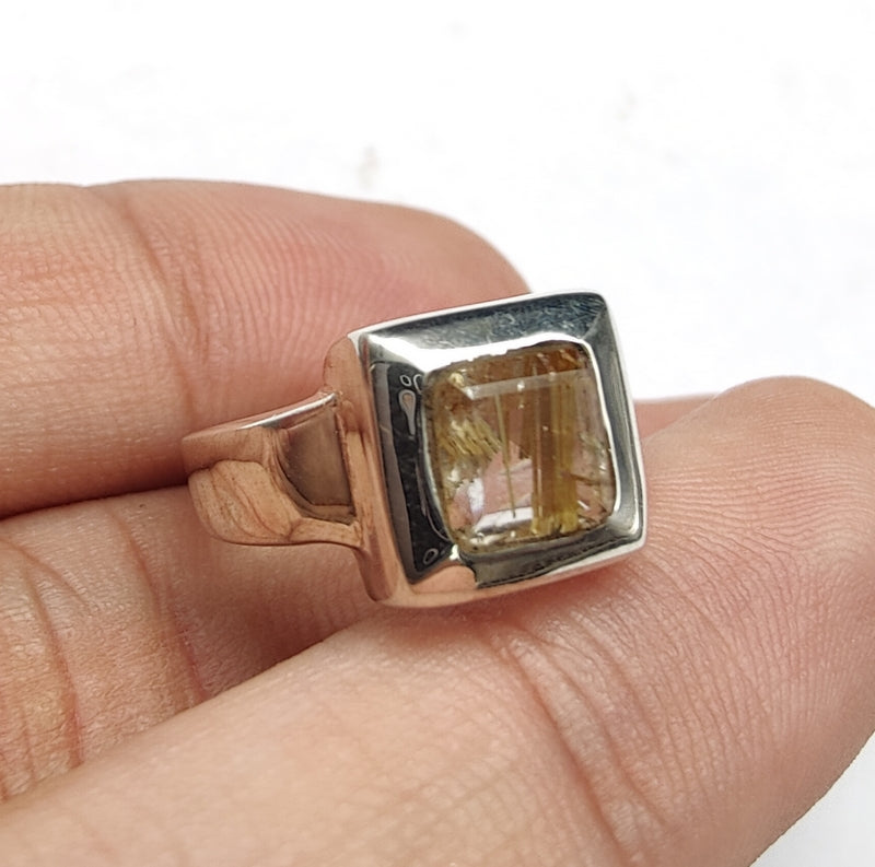925 SOLID STERLING SILVER NATURAL GOLDEN RUTILE GEMSTONES HANDMADE RING, ALL SIZES AVAILABLE