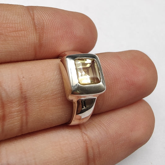 925 SOLID STERLING SILVER NATURAL LEMON QUARTZ GEMSTONES HANDMADE RING, ALL SIZES AVAILABLE