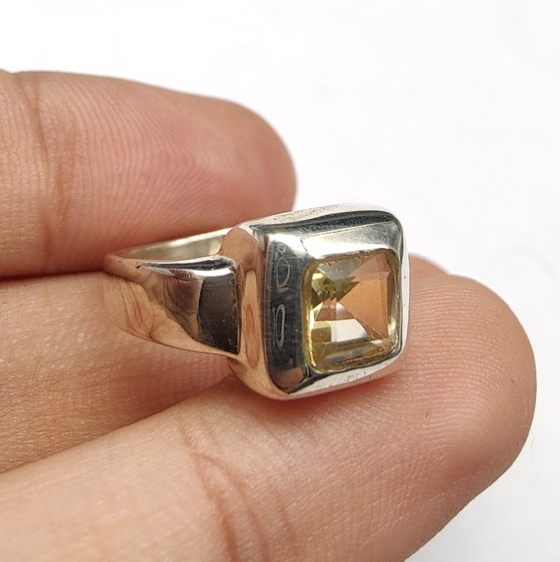925 SOLID STERLING SILVER NATURAL LEMON QUARTZ GEMSTONES HANDMADE RING, ALL SIZES AVAILABLE